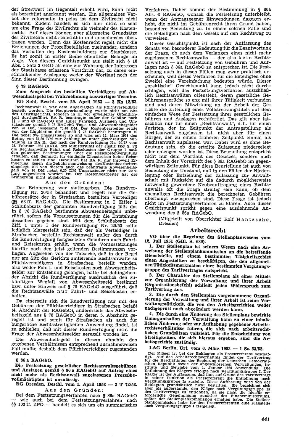 Neue Justiz (NJ), Zeitschrift für Recht und Rechtswissenschaft [Deutsche Demokratische Republik (DDR)], 7. Jahrgang 1953, Seite 441 (NJ DDR 1953, S. 441)