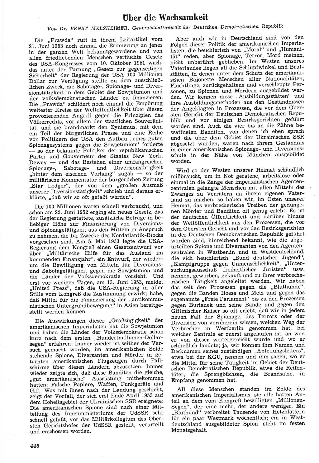 Neue Justiz (NJ), Zeitschrift für Recht und Rechtswissenschaft [Deutsche Demokratische Republik (DDR)], 7. Jahrgang 1953, Seite 446 (NJ DDR 1953, S. 446)