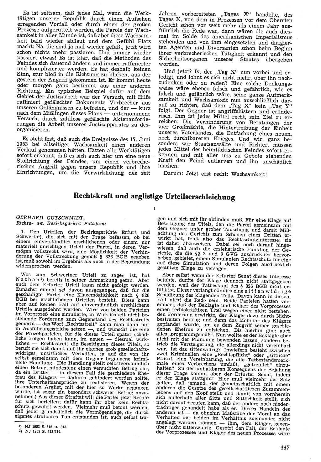 Neue Justiz (NJ), Zeitschrift für Recht und Rechtswissenschaft [Deutsche Demokratische Republik (DDR)], 7. Jahrgang 1953, Seite 447 (NJ DDR 1953, S. 447)