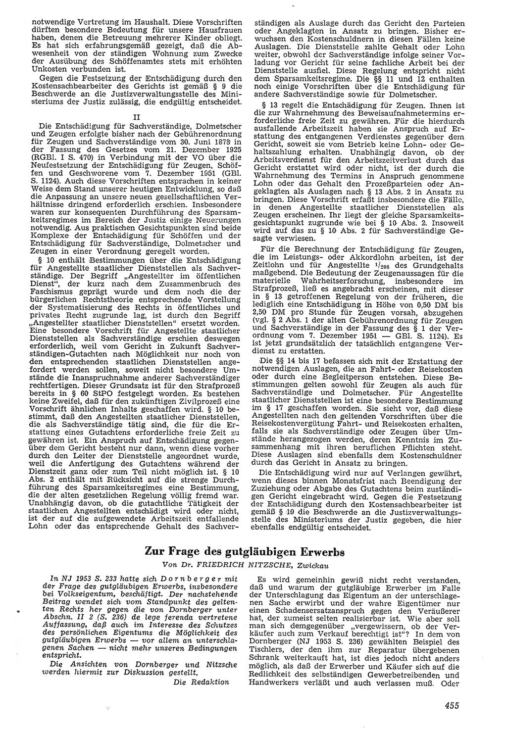 Neue Justiz (NJ), Zeitschrift für Recht und Rechtswissenschaft [Deutsche Demokratische Republik (DDR)], 7. Jahrgang 1953, Seite 455 (NJ DDR 1953, S. 455)