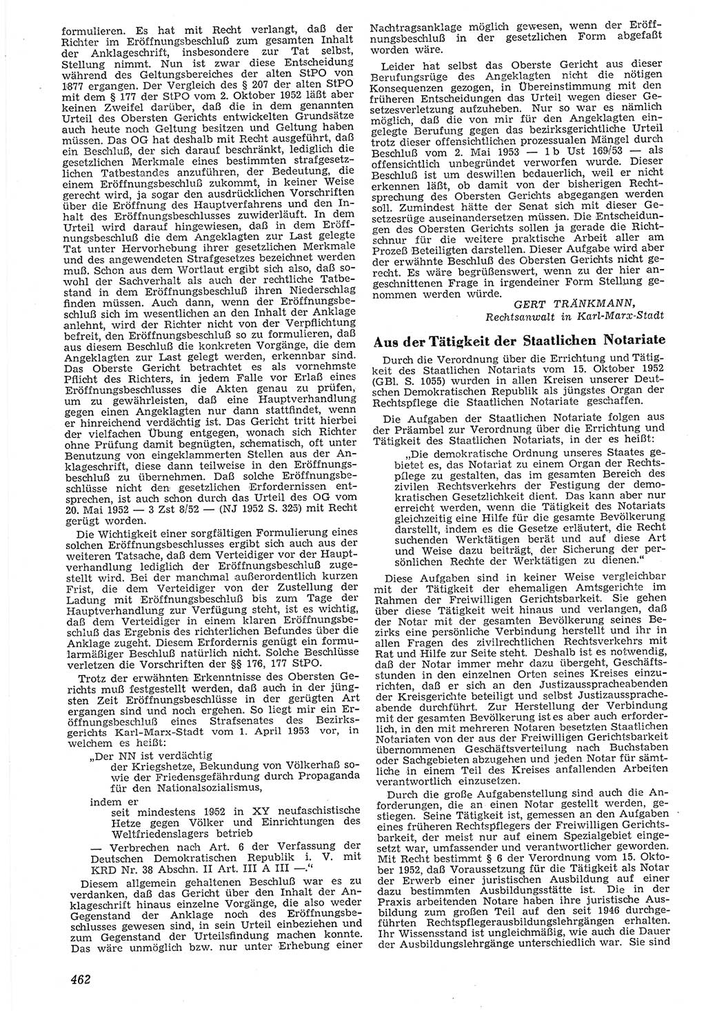 Neue Justiz (NJ), Zeitschrift für Recht und Rechtswissenschaft [Deutsche Demokratische Republik (DDR)], 7. Jahrgang 1953, Seite 462 (NJ DDR 1953, S. 462)