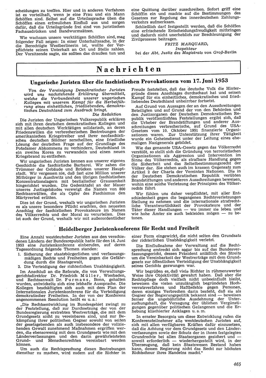Neue Justiz (NJ), Zeitschrift für Recht und Rechtswissenschaft [Deutsche Demokratische Republik (DDR)], 7. Jahrgang 1953, Seite 465 (NJ DDR 1953, S. 465)