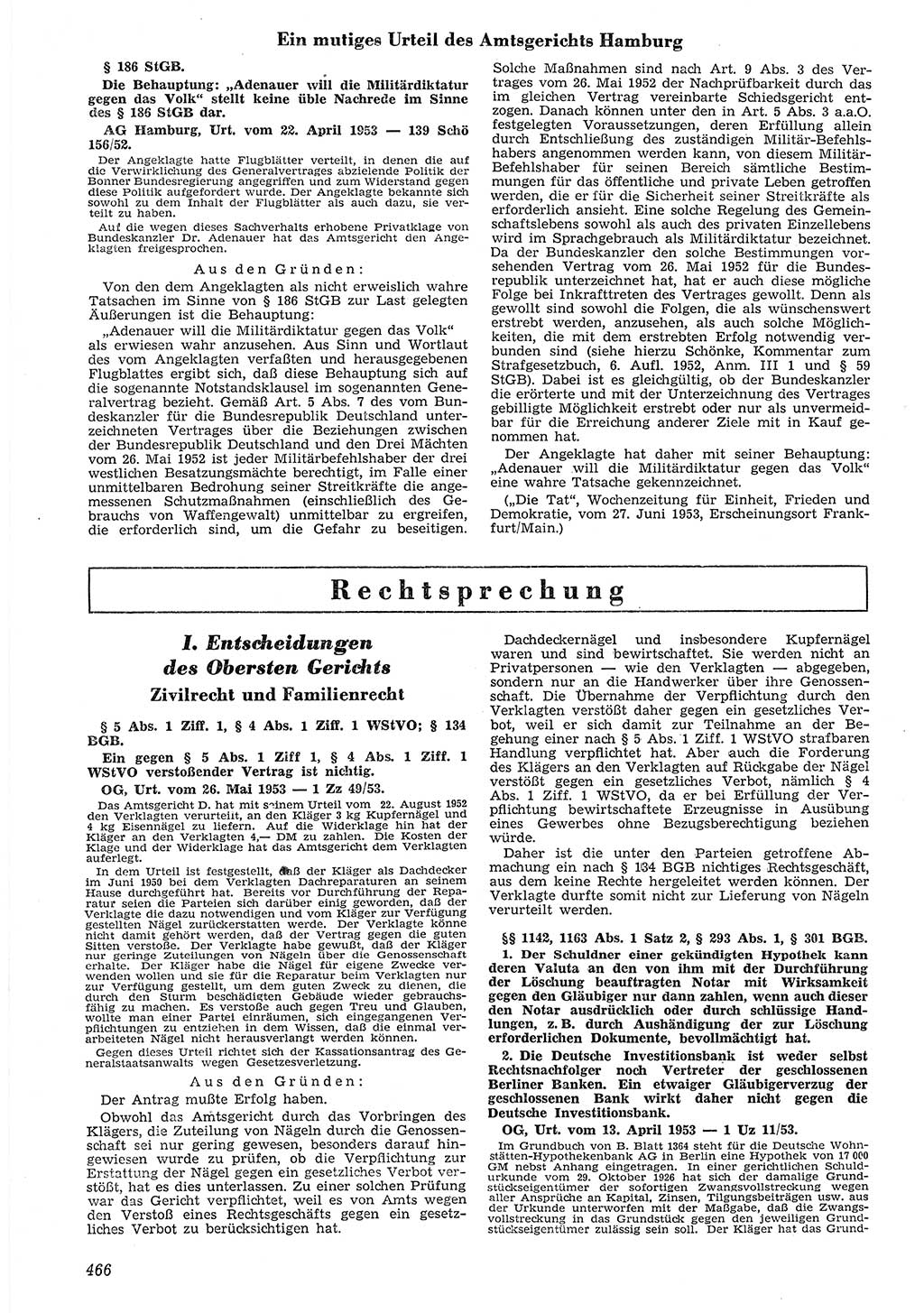 Neue Justiz (NJ), Zeitschrift für Recht und Rechtswissenschaft [Deutsche Demokratische Republik (DDR)], 7. Jahrgang 1953, Seite 466 (NJ DDR 1953, S. 466)