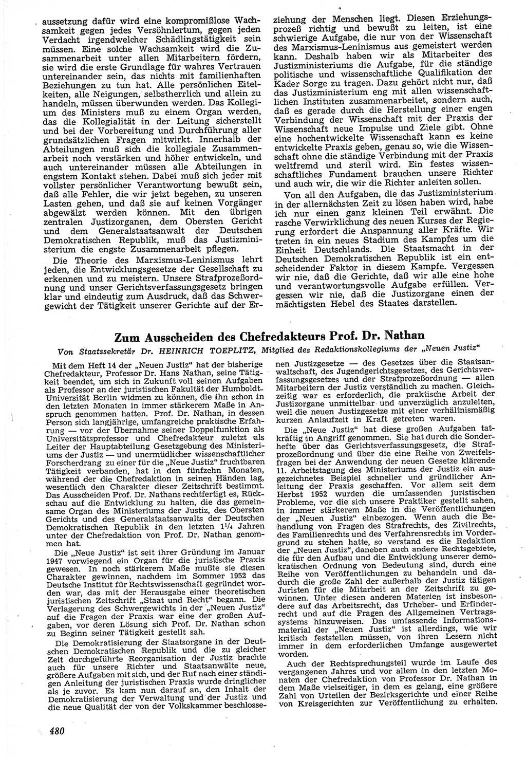 Neue Justiz (NJ), Zeitschrift für Recht und Rechtswissenschaft [Deutsche Demokratische Republik (DDR)], 7. Jahrgang 1953, Seite 480 (NJ DDR 1953, S. 480)