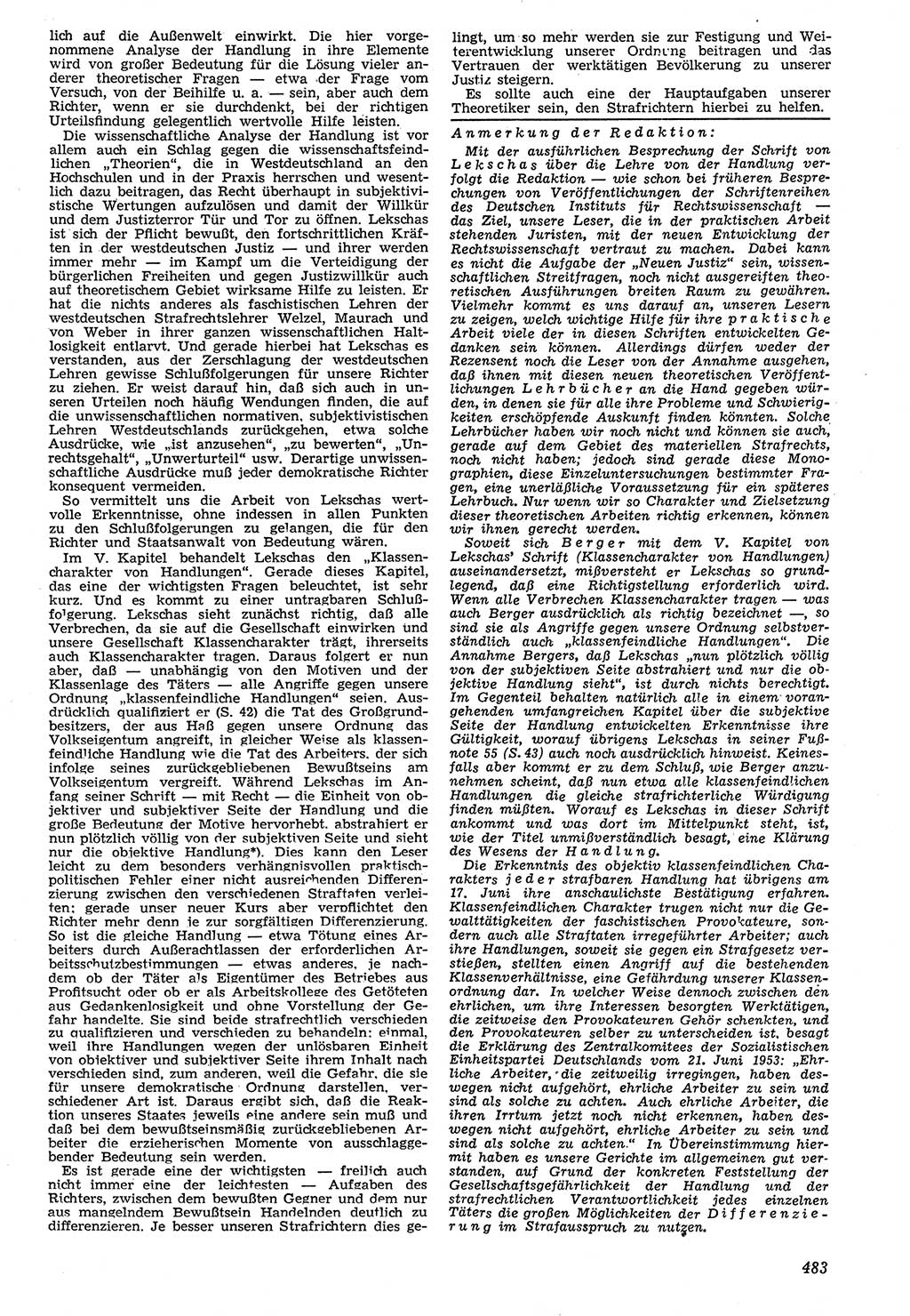 Neue Justiz (NJ), Zeitschrift für Recht und Rechtswissenschaft [Deutsche Demokratische Republik (DDR)], 7. Jahrgang 1953, Seite 483 (NJ DDR 1953, S. 483)