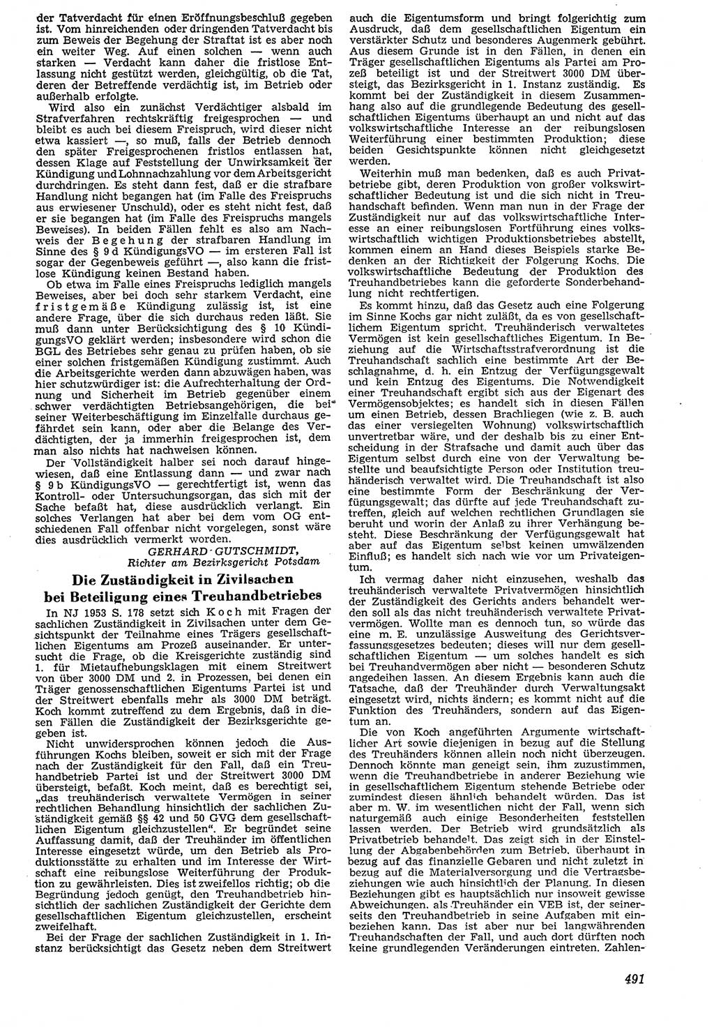 Neue Justiz (NJ), Zeitschrift für Recht und Rechtswissenschaft [Deutsche Demokratische Republik (DDR)], 7. Jahrgang 1953, Seite 491 (NJ DDR 1953, S. 491)