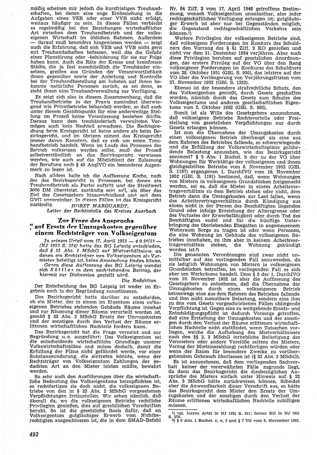 Neue Justiz (NJ), Zeitschrift für Recht und Rechtswissenschaft [Deutsche Demokratische Republik (DDR)], 7. Jahrgang 1953, Seite 492 (NJ DDR 1953, S. 492)