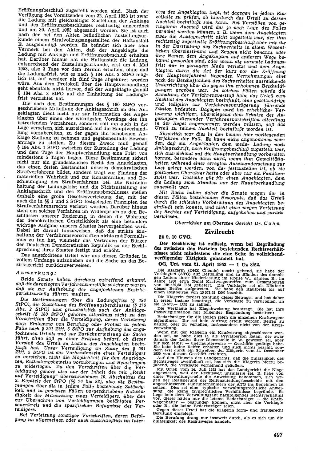 Neue Justiz (NJ), Zeitschrift für Recht und Rechtswissenschaft [Deutsche Demokratische Republik (DDR)], 7. Jahrgang 1953, Seite 497 (NJ DDR 1953, S. 497)