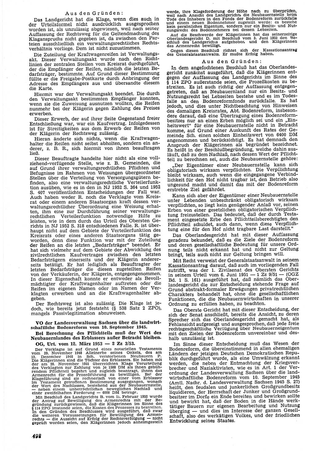 Neue Justiz (NJ), Zeitschrift für Recht und Rechtswissenschaft [Deutsche Demokratische Republik (DDR)], 7. Jahrgang 1953, Seite 498 (NJ DDR 1953, S. 498)