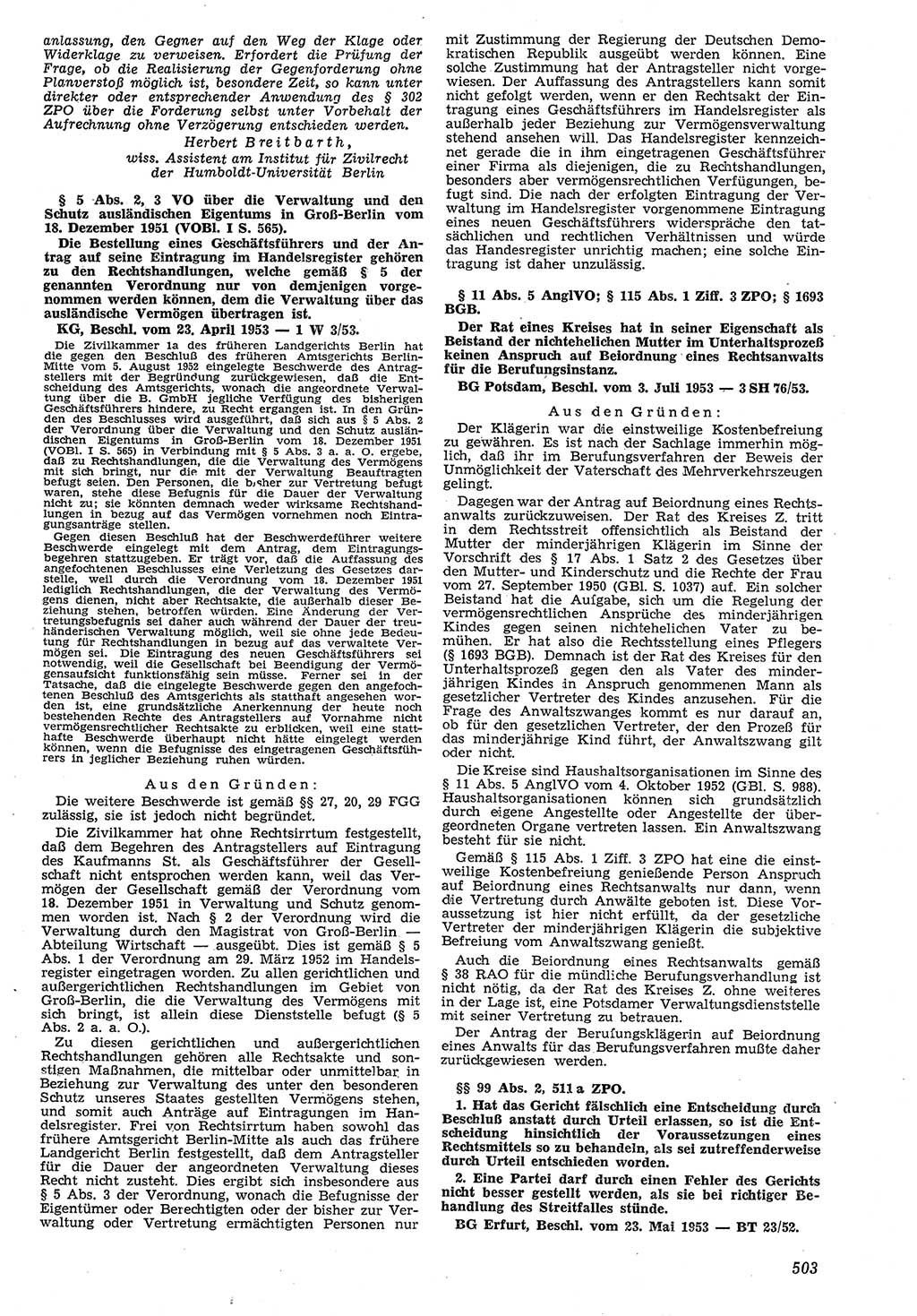 Neue Justiz (NJ), Zeitschrift für Recht und Rechtswissenschaft [Deutsche Demokratische Republik (DDR)], 7. Jahrgang 1953, Seite 503 (NJ DDR 1953, S. 503)