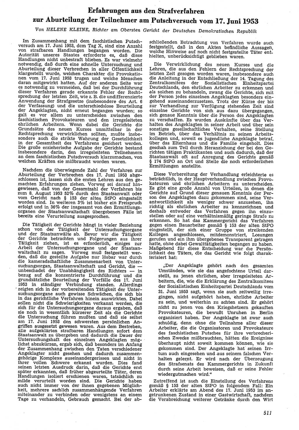 Neue Justiz (NJ), Zeitschrift für Recht und Rechtswissenschaft [Deutsche Demokratische Republik (DDR)], 7. Jahrgang 1953, Seite 511 (NJ DDR 1953, S. 511)