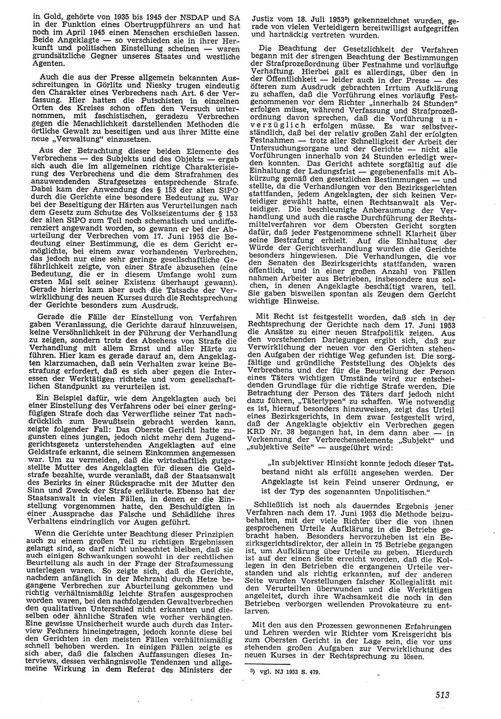 Neue Justiz (NJ), Zeitschrift für Recht und Rechtswissenschaft [Deutsche Demokratische Republik (DDR)], 7. Jahrgang 1953, Seite 513 (NJ DDR 1953, S. 513)