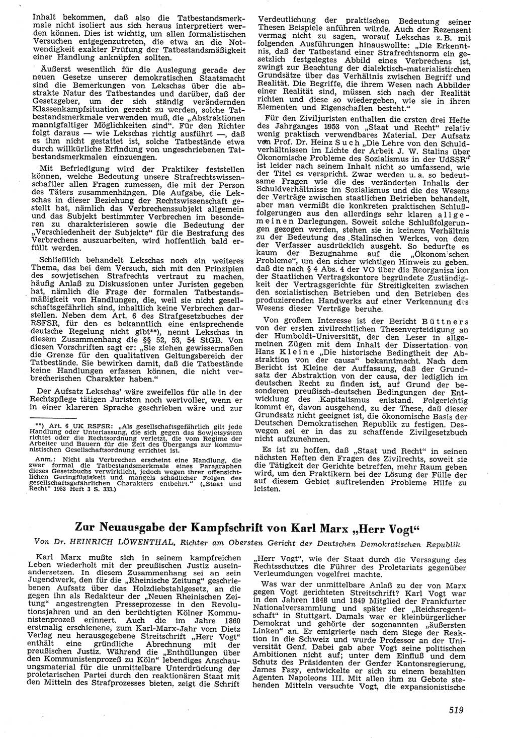 Neue Justiz (NJ), Zeitschrift für Recht und Rechtswissenschaft [Deutsche Demokratische Republik (DDR)], 7. Jahrgang 1953, Seite 519 (NJ DDR 1953, S. 519)