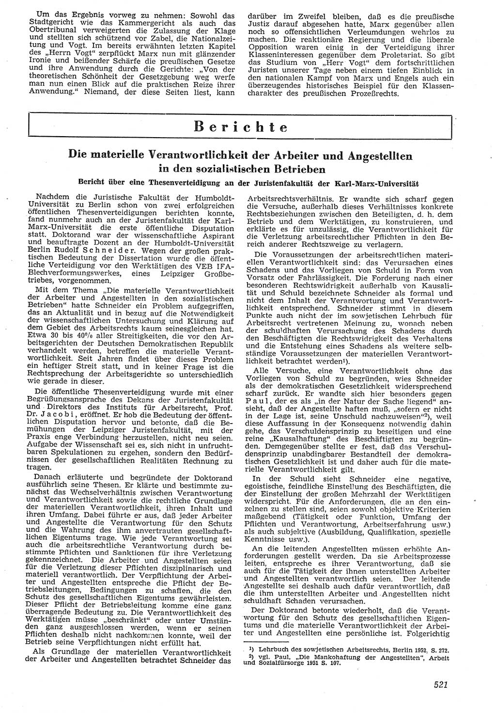 Neue Justiz (NJ), Zeitschrift für Recht und Rechtswissenschaft [Deutsche Demokratische Republik (DDR)], 7. Jahrgang 1953, Seite 521 (NJ DDR 1953, S. 521)