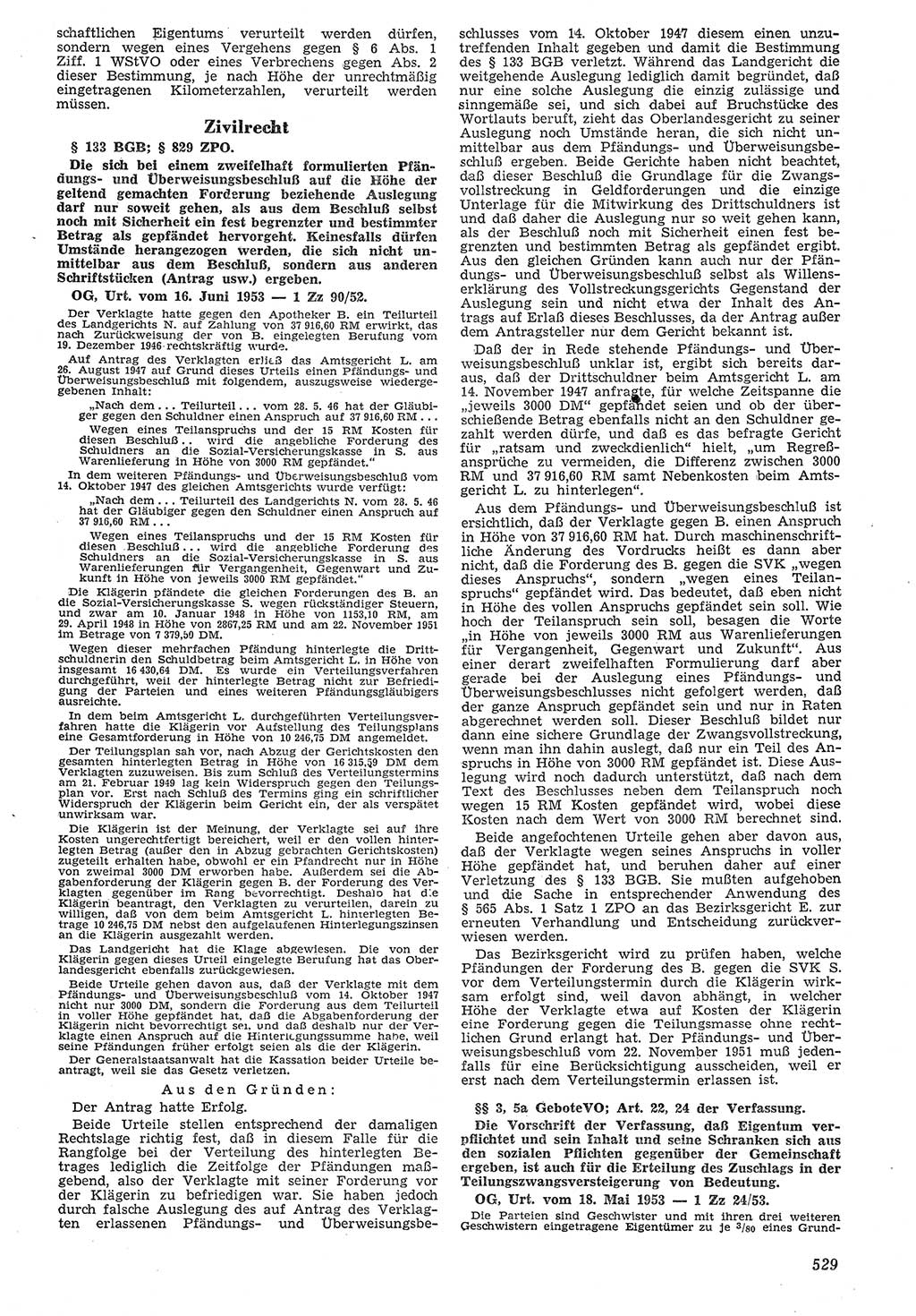 Neue Justiz (NJ), Zeitschrift für Recht und Rechtswissenschaft [Deutsche Demokratische Republik (DDR)], 7. Jahrgang 1953, Seite 529 (NJ DDR 1953, S. 529)