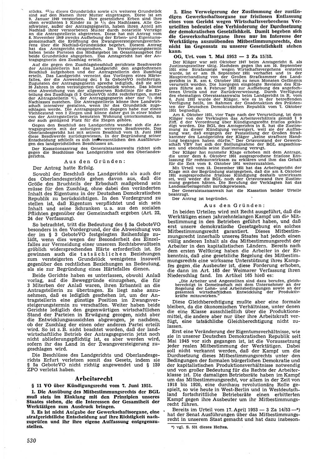 Neue Justiz (NJ), Zeitschrift für Recht und Rechtswissenschaft [Deutsche Demokratische Republik (DDR)], 7. Jahrgang 1953, Seite 530 (NJ DDR 1953, S. 530)