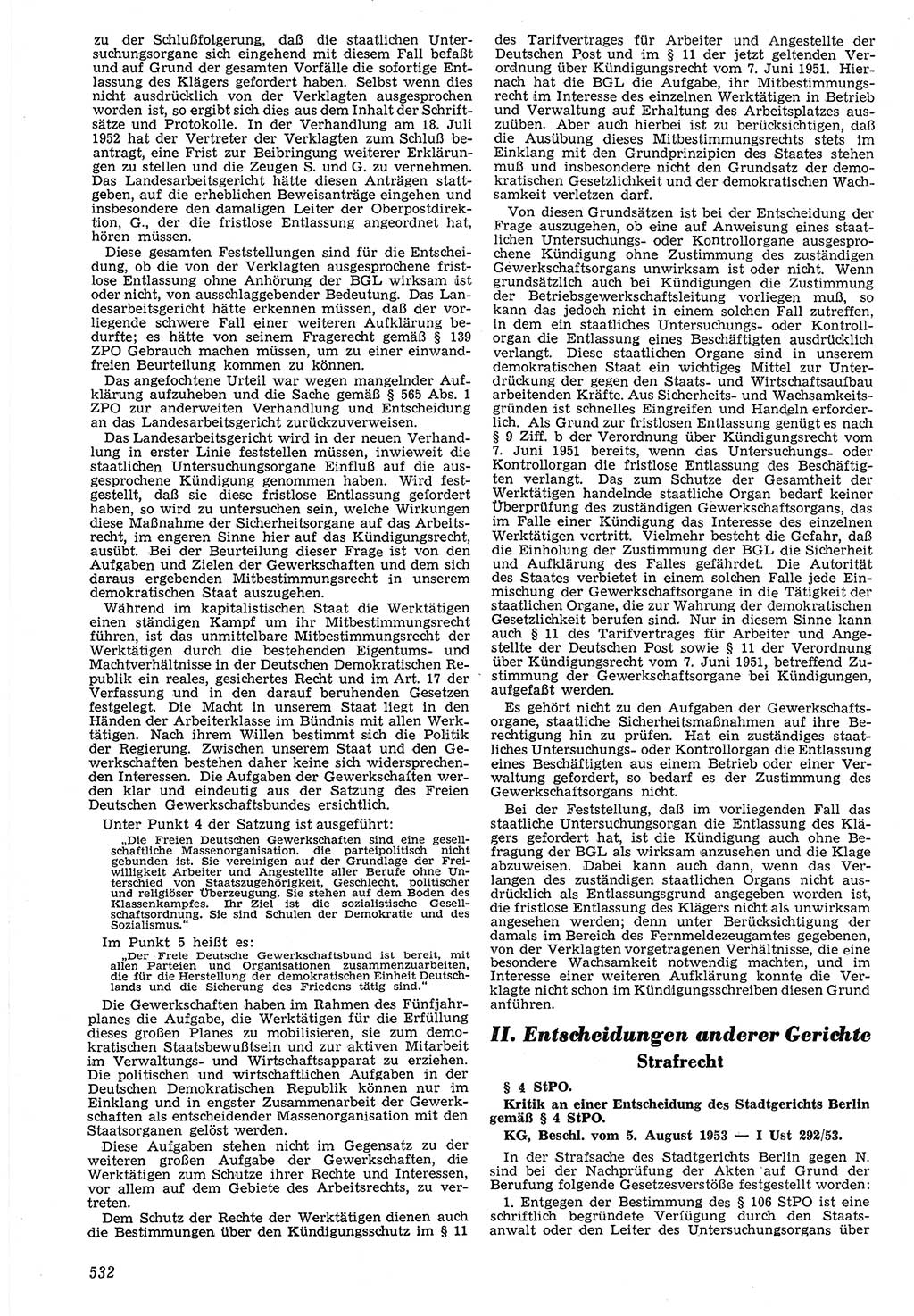 Neue Justiz (NJ), Zeitschrift für Recht und Rechtswissenschaft [Deutsche Demokratische Republik (DDR)], 7. Jahrgang 1953, Seite 532 (NJ DDR 1953, S. 532)