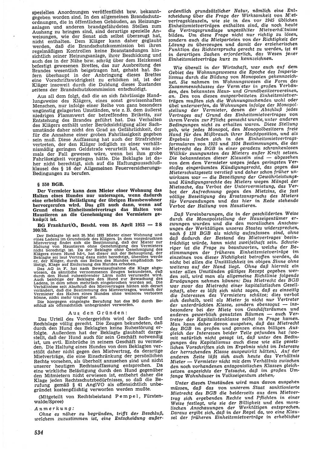 Neue Justiz (NJ), Zeitschrift für Recht und Rechtswissenschaft [Deutsche Demokratische Republik (DDR)], 7. Jahrgang 1953, Seite 534 (NJ DDR 1953, S. 534)