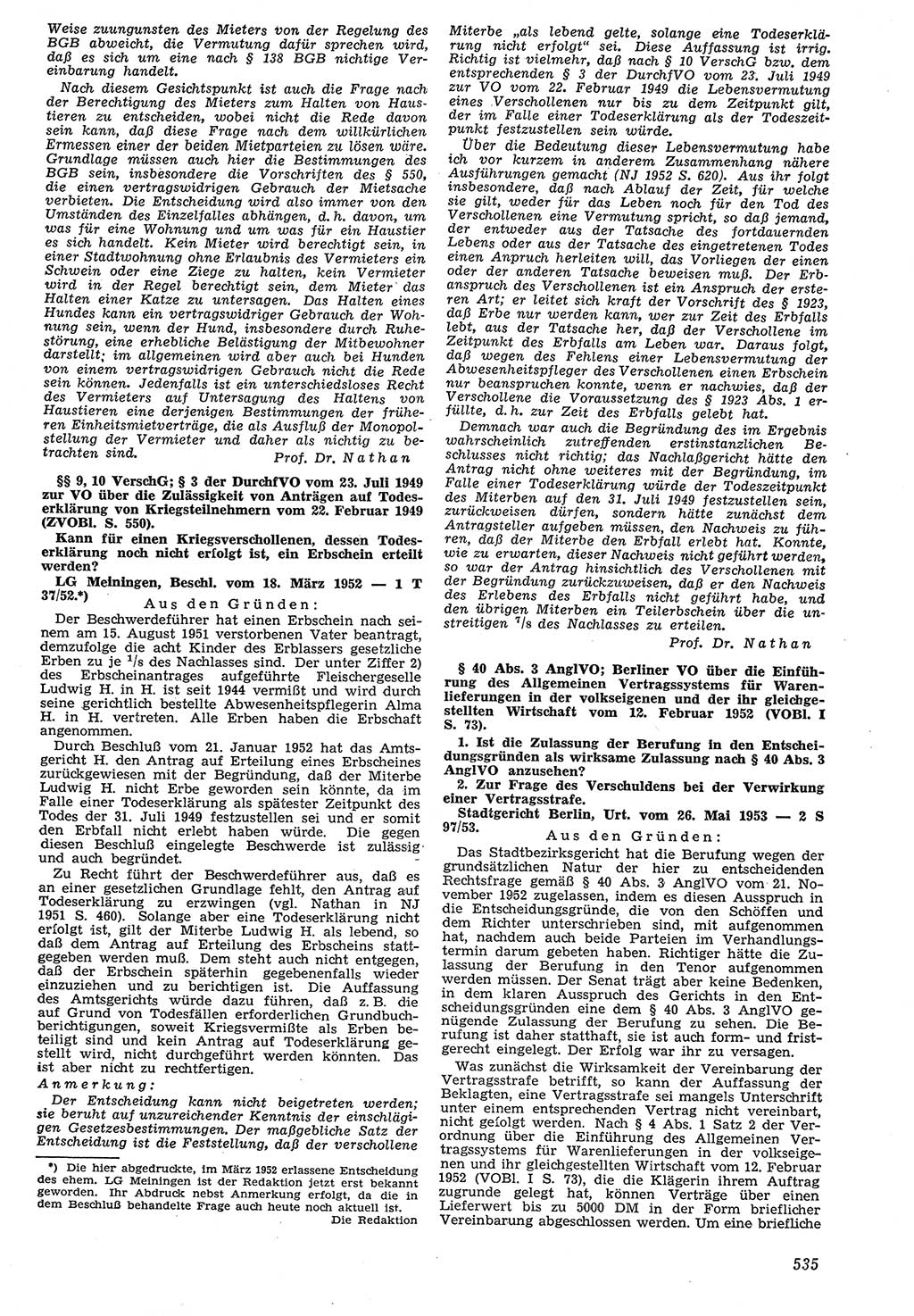 Neue Justiz (NJ), Zeitschrift für Recht und Rechtswissenschaft [Deutsche Demokratische Republik (DDR)], 7. Jahrgang 1953, Seite 535 (NJ DDR 1953, S. 535)