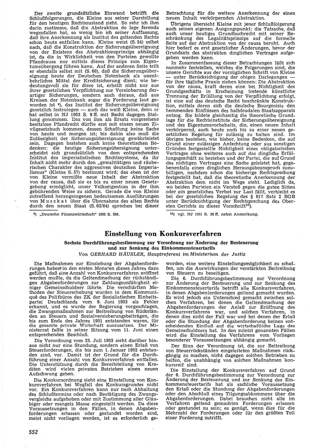Neue Justiz (NJ), Zeitschrift für Recht und Rechtswissenschaft [Deutsche Demokratische Republik (DDR)], 7. Jahrgang 1953, Seite 552 (NJ DDR 1953, S. 552)