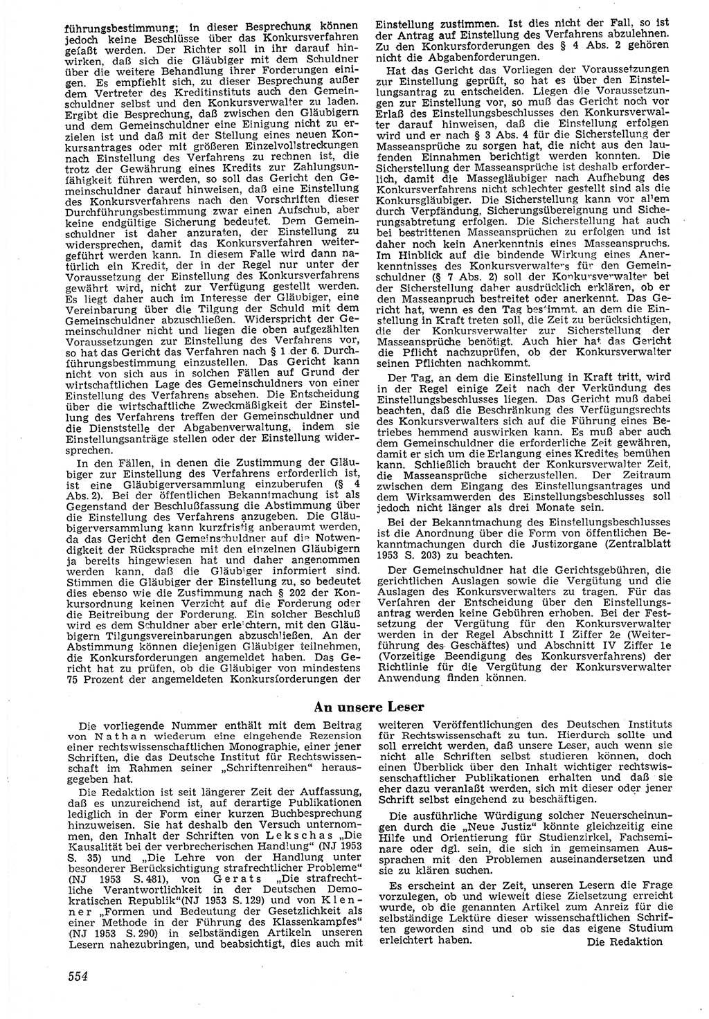 Neue Justiz (NJ), Zeitschrift für Recht und Rechtswissenschaft [Deutsche Demokratische Republik (DDR)], 7. Jahrgang 1953, Seite 554 (NJ DDR 1953, S. 554)