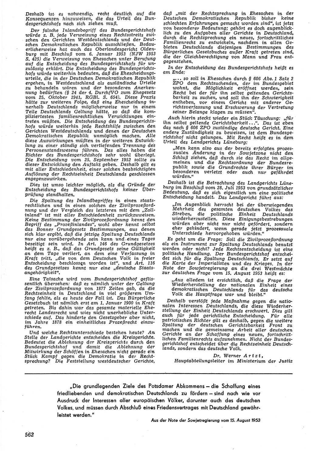 Neue Justiz (NJ), Zeitschrift für Recht und Rechtswissenschaft [Deutsche Demokratische Republik (DDR)], 7. Jahrgang 1953, Seite 562 (NJ DDR 1953, S. 562)