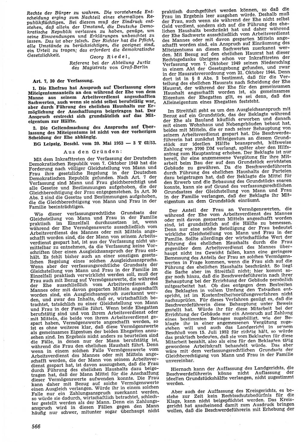 Neue Justiz (NJ), Zeitschrift für Recht und Rechtswissenschaft [Deutsche Demokratische Republik (DDR)], 7. Jahrgang 1953, Seite 566 (NJ DDR 1953, S. 566)