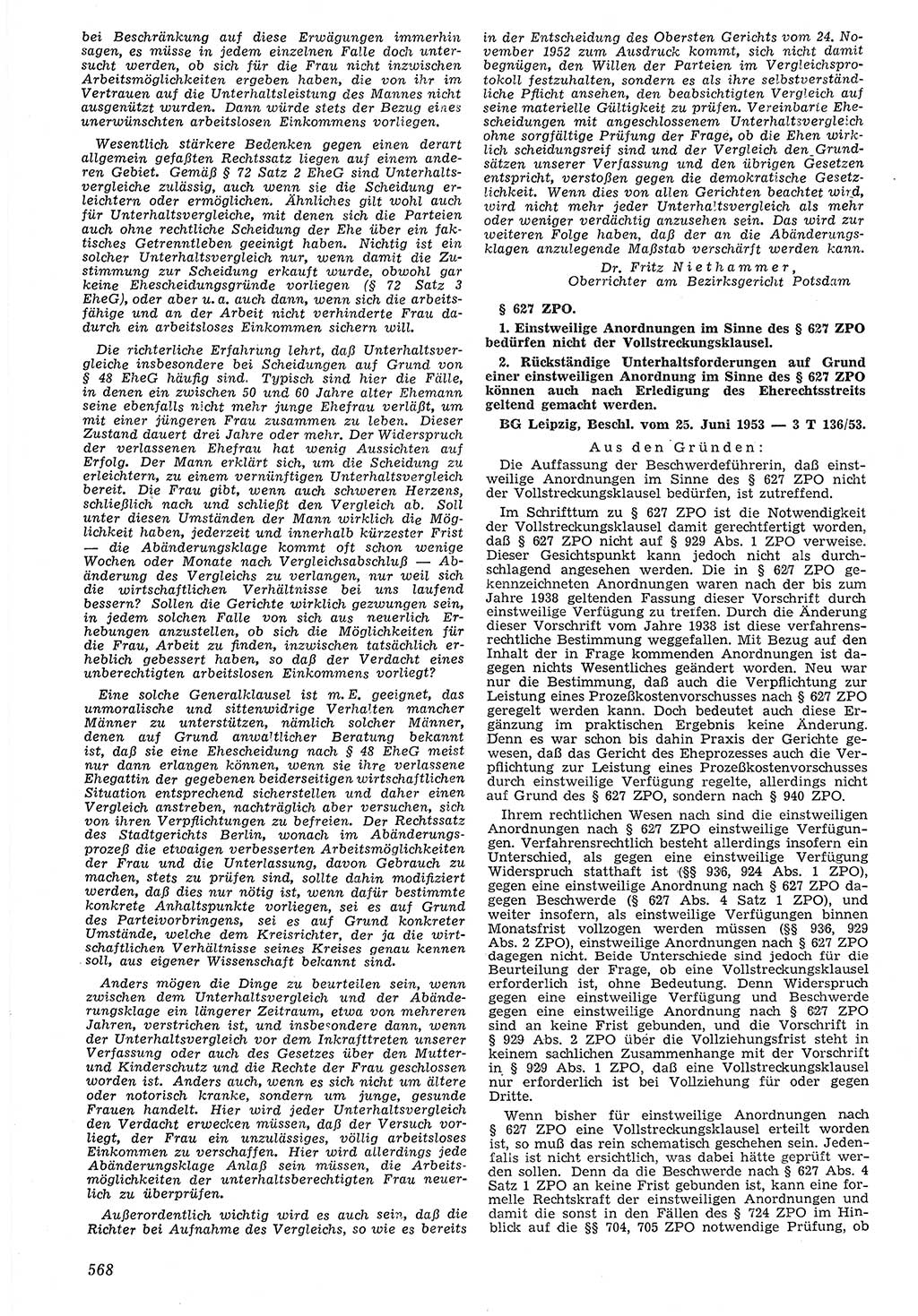 Neue Justiz (NJ), Zeitschrift für Recht und Rechtswissenschaft [Deutsche Demokratische Republik (DDR)], 7. Jahrgang 1953, Seite 568 (NJ DDR 1953, S. 568)