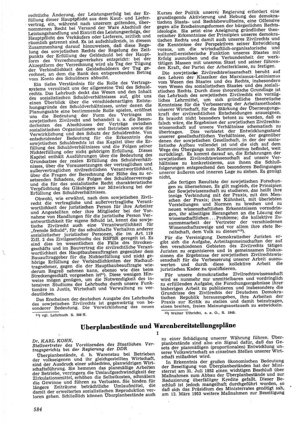 Neue Justiz (NJ), Zeitschrift für Recht und Rechtswissenschaft [Deutsche Demokratische Republik (DDR)], 7. Jahrgang 1953, Seite 584 (NJ DDR 1953, S. 584)