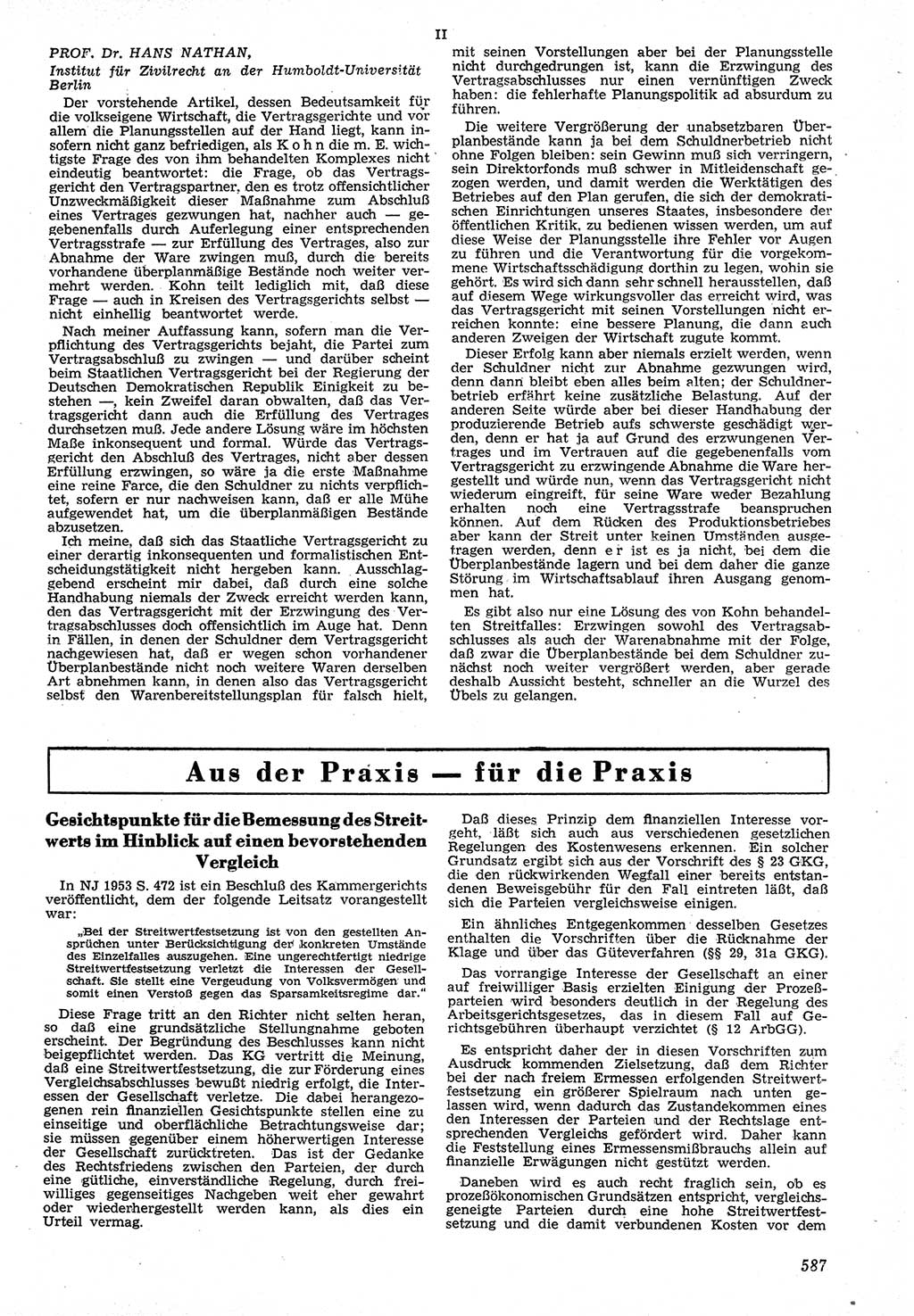 Neue Justiz (NJ), Zeitschrift für Recht und Rechtswissenschaft [Deutsche Demokratische Republik (DDR)], 7. Jahrgang 1953, Seite 587 (NJ DDR 1953, S. 587)