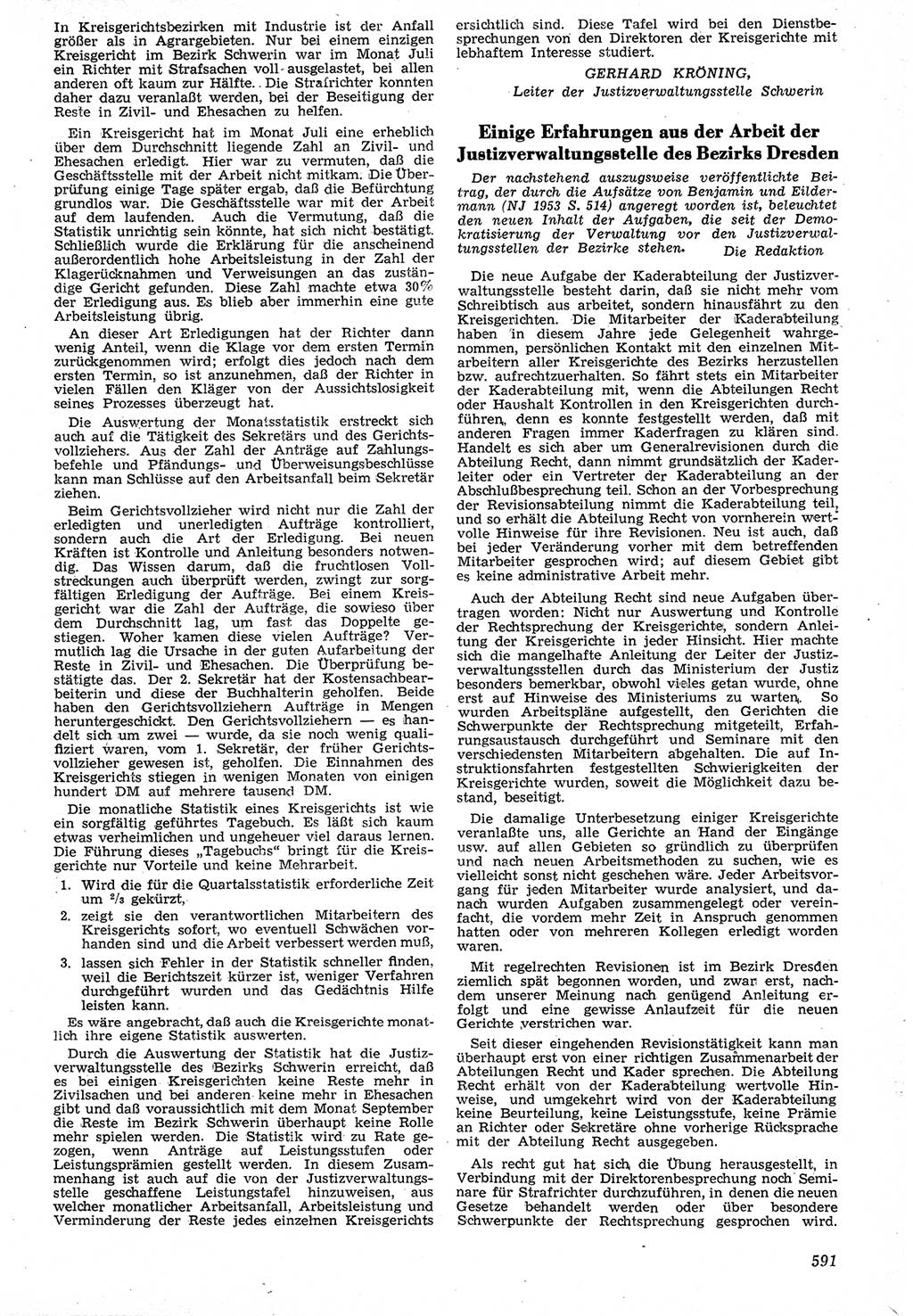 Neue Justiz (NJ), Zeitschrift für Recht und Rechtswissenschaft [Deutsche Demokratische Republik (DDR)], 7. Jahrgang 1953, Seite 591 (NJ DDR 1953, S. 591)