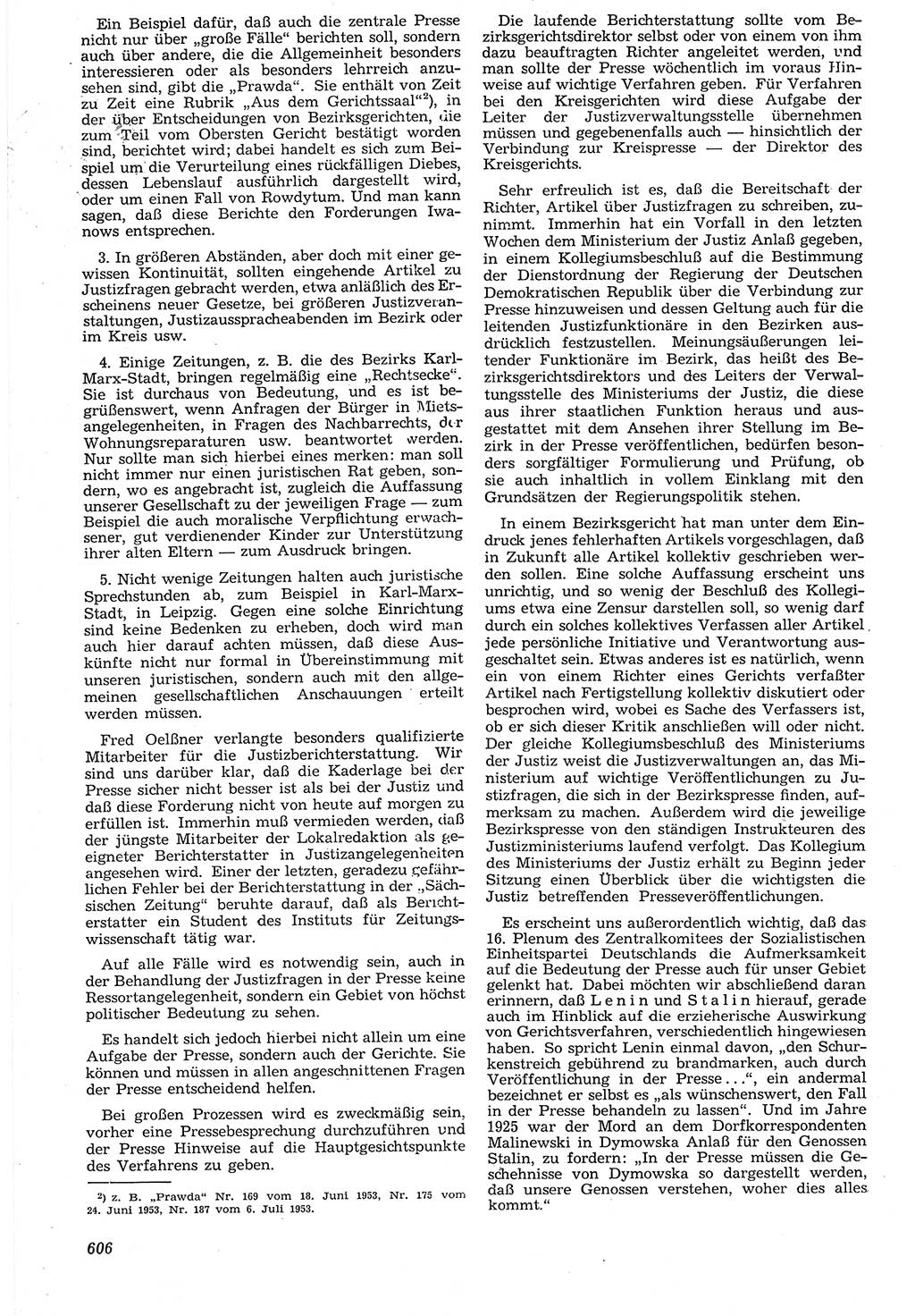 Neue Justiz (NJ), Zeitschrift für Recht und Rechtswissenschaft [Deutsche Demokratische Republik (DDR)], 7. Jahrgang 1953, Seite 606 (NJ DDR 1953, S. 606)