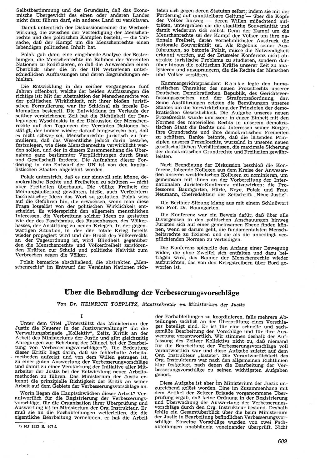 Neue Justiz (NJ), Zeitschrift für Recht und Rechtswissenschaft [Deutsche Demokratische Republik (DDR)], 7. Jahrgang 1953, Seite 609 (NJ DDR 1953, S. 609)