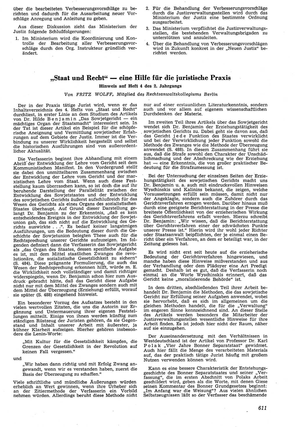 Neue Justiz (NJ), Zeitschrift für Recht und Rechtswissenschaft [Deutsche Demokratische Republik (DDR)], 7. Jahrgang 1953, Seite 611 (NJ DDR 1953, S. 611)