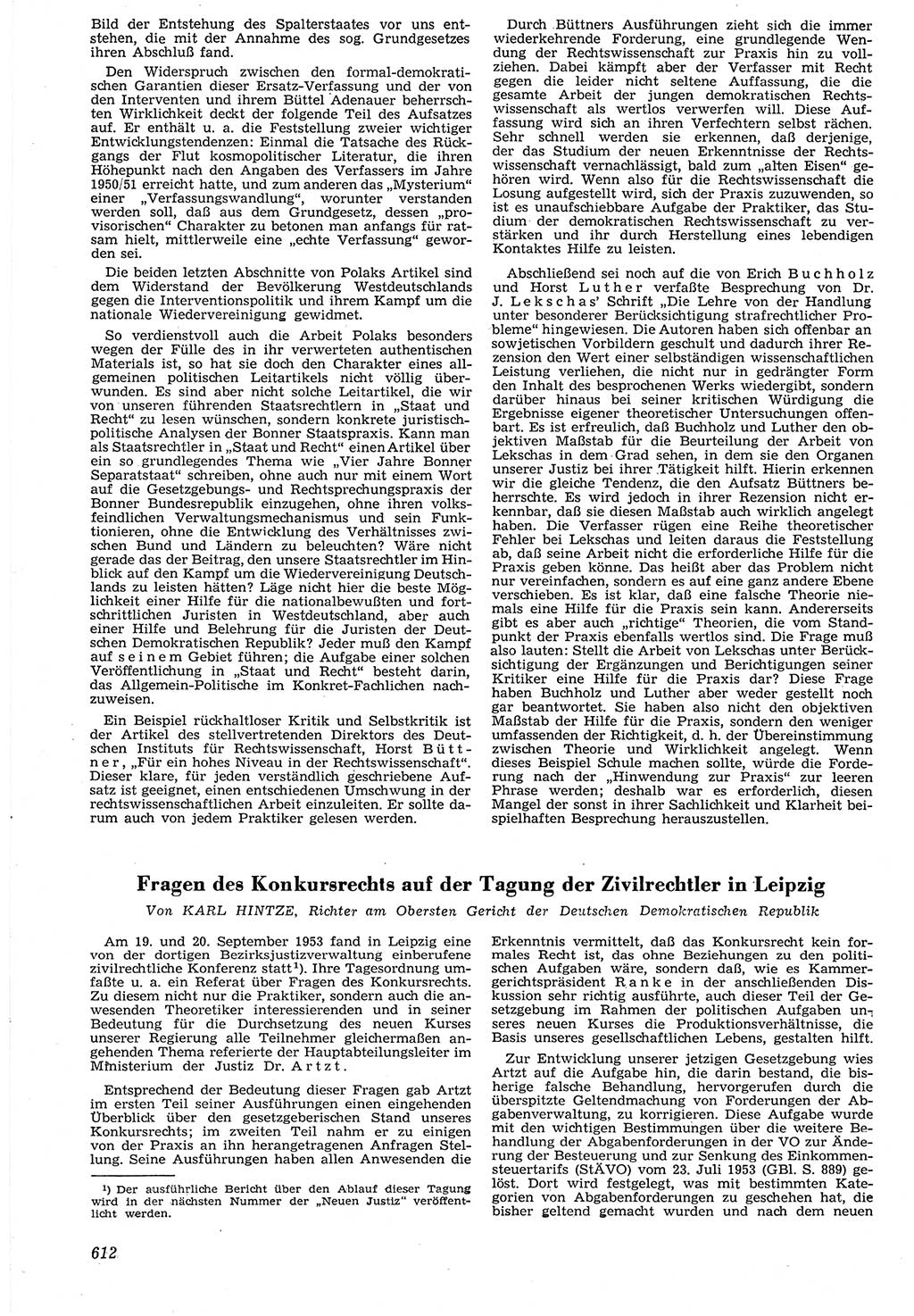 Neue Justiz (NJ), Zeitschrift für Recht und Rechtswissenschaft [Deutsche Demokratische Republik (DDR)], 7. Jahrgang 1953, Seite 612 (NJ DDR 1953, S. 612)