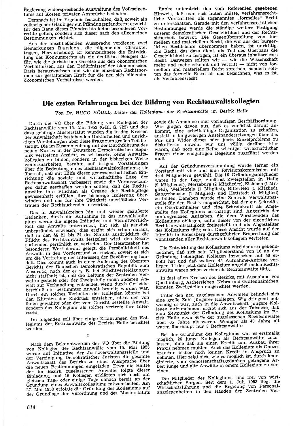 Neue Justiz (NJ), Zeitschrift für Recht und Rechtswissenschaft [Deutsche Demokratische Republik (DDR)], 7. Jahrgang 1953, Seite 614 (NJ DDR 1953, S. 614)