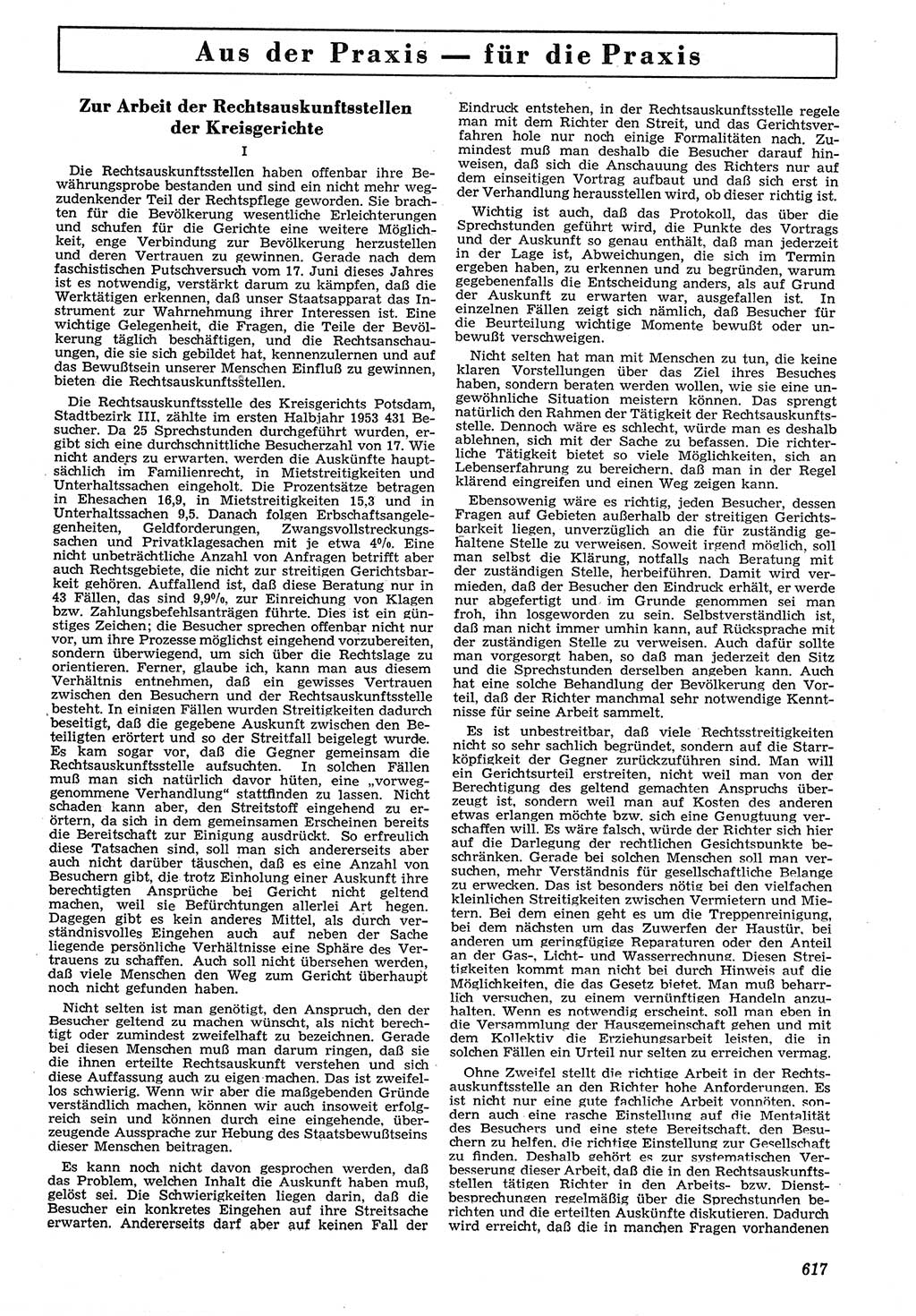 Neue Justiz (NJ), Zeitschrift für Recht und Rechtswissenschaft [Deutsche Demokratische Republik (DDR)], 7. Jahrgang 1953, Seite 617 (NJ DDR 1953, S. 617)