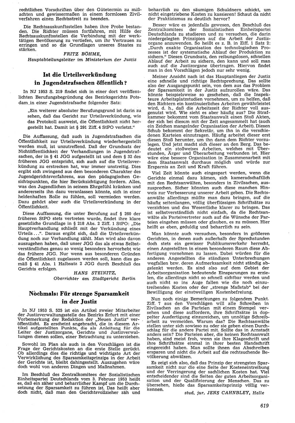 Neue Justiz (NJ), Zeitschrift für Recht und Rechtswissenschaft [Deutsche Demokratische Republik (DDR)], 7. Jahrgang 1953, Seite 619 (NJ DDR 1953, S. 619)