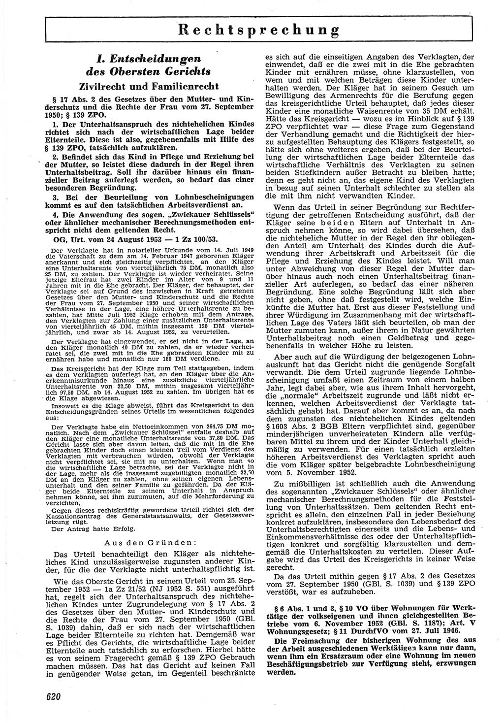Neue Justiz (NJ), Zeitschrift für Recht und Rechtswissenschaft [Deutsche Demokratische Republik (DDR)], 7. Jahrgang 1953, Seite 620 (NJ DDR 1953, S. 620)
