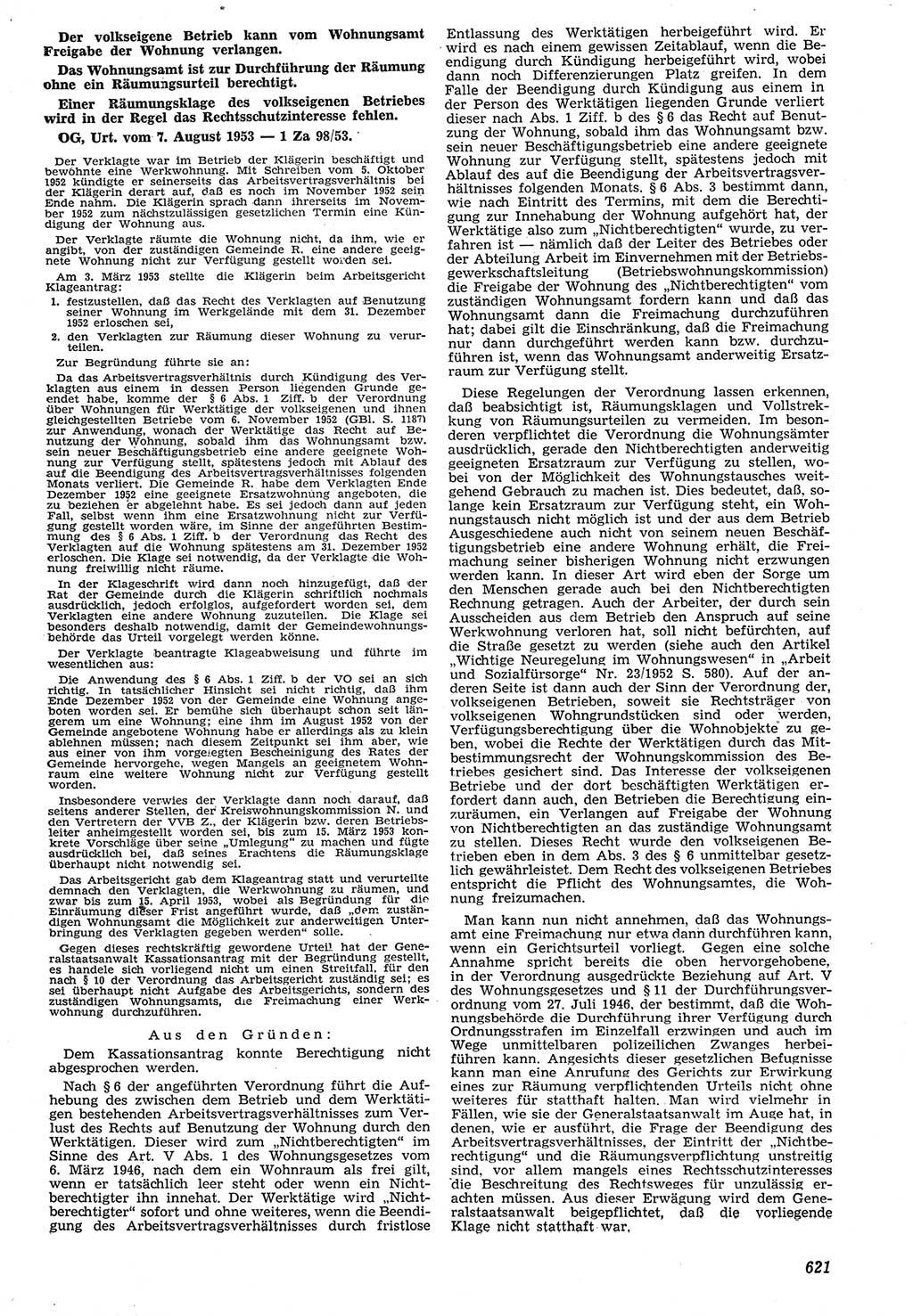 Neue Justiz (NJ), Zeitschrift für Recht und Rechtswissenschaft [Deutsche Demokratische Republik (DDR)], 7. Jahrgang 1953, Seite 621 (NJ DDR 1953, S. 621)