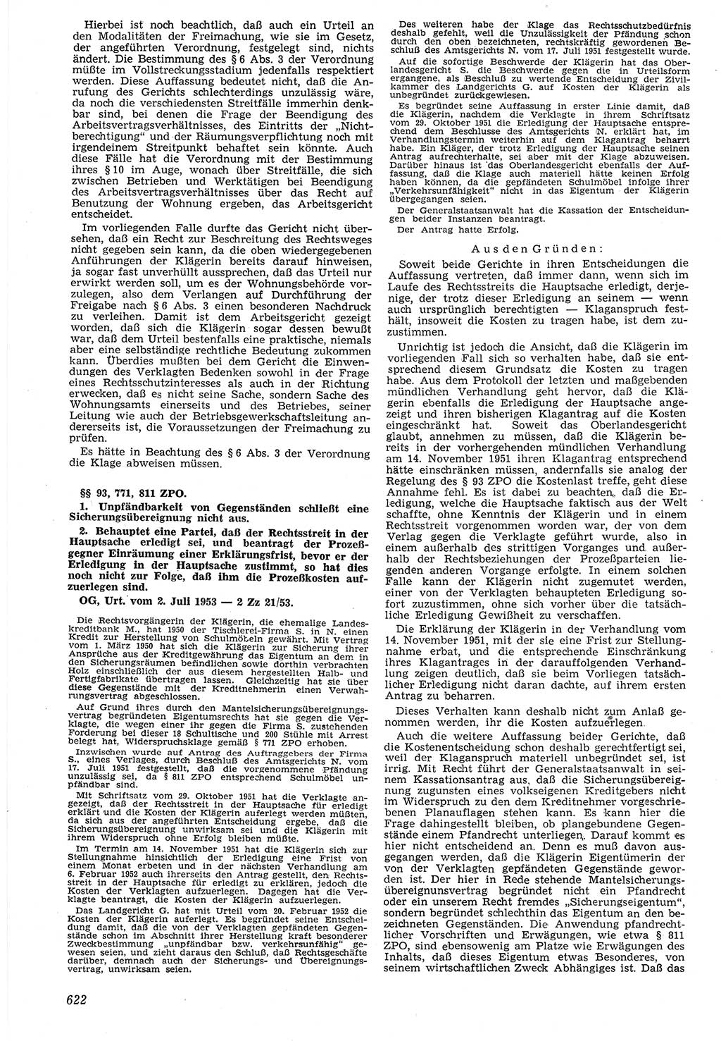 Neue Justiz (NJ), Zeitschrift für Recht und Rechtswissenschaft [Deutsche Demokratische Republik (DDR)], 7. Jahrgang 1953, Seite 622 (NJ DDR 1953, S. 622)