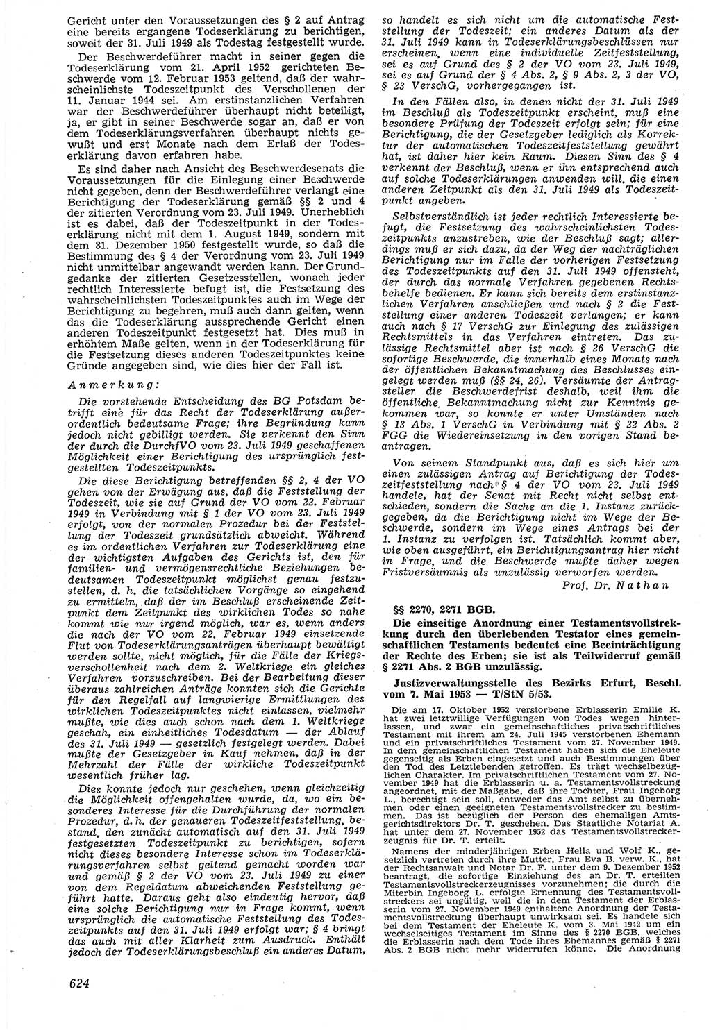 Neue Justiz (NJ), Zeitschrift für Recht und Rechtswissenschaft [Deutsche Demokratische Republik (DDR)], 7. Jahrgang 1953, Seite 624 (NJ DDR 1953, S. 624)