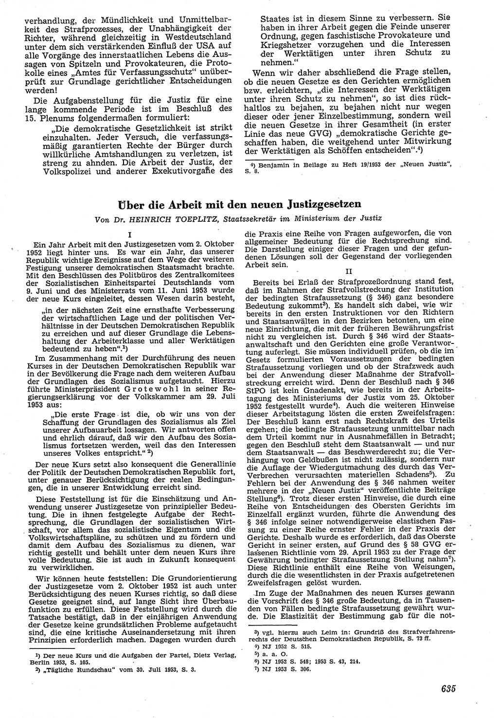 Neue Justiz (NJ), Zeitschrift für Recht und Rechtswissenschaft [Deutsche Demokratische Republik (DDR)], 7. Jahrgang 1953, Seite 635 (NJ DDR 1953, S. 635)