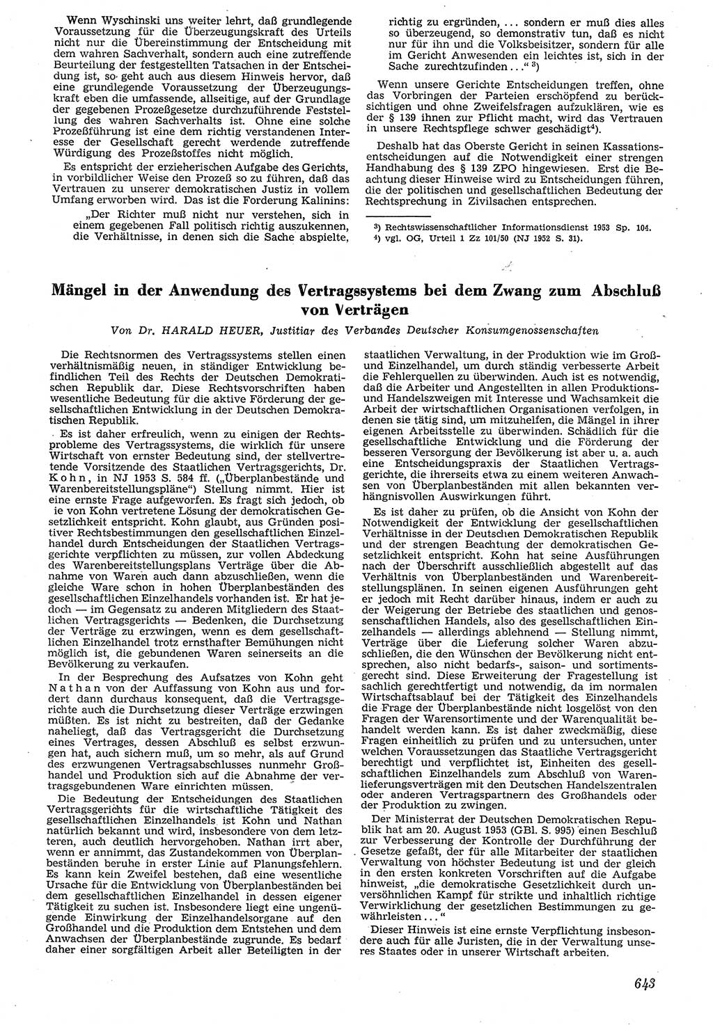Neue Justiz (NJ), Zeitschrift für Recht und Rechtswissenschaft [Deutsche Demokratische Republik (DDR)], 7. Jahrgang 1953, Seite 643 (NJ DDR 1953, S. 643)