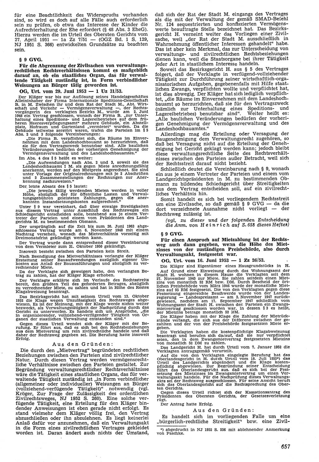 Neue Justiz (NJ), Zeitschrift für Recht und Rechtswissenschaft [Deutsche Demokratische Republik (DDR)], 7. Jahrgang 1953, Seite 657 (NJ DDR 1953, S. 657)