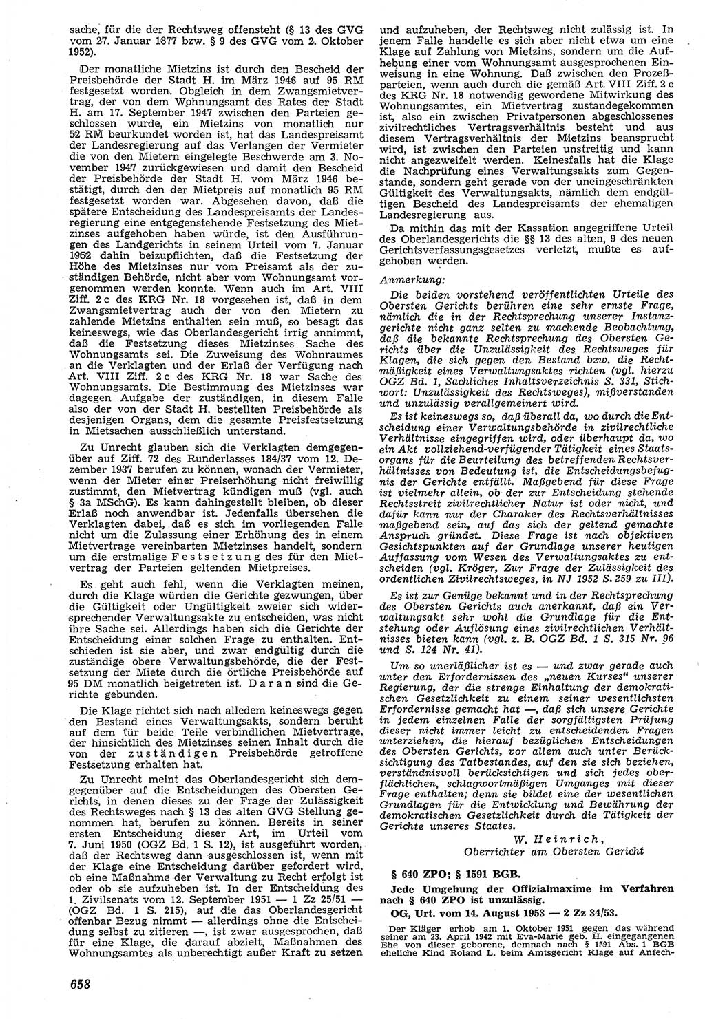 Neue Justiz (NJ), Zeitschrift für Recht und Rechtswissenschaft [Deutsche Demokratische Republik (DDR)], 7. Jahrgang 1953, Seite 658 (NJ DDR 1953, S. 658)