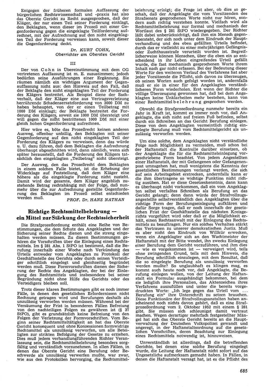 Neue Justiz (NJ), Zeitschrift für Recht und Rechtswissenschaft [Deutsche Demokratische Republik (DDR)], 7. Jahrgang 1953, Seite 685 (NJ DDR 1953, S. 685)