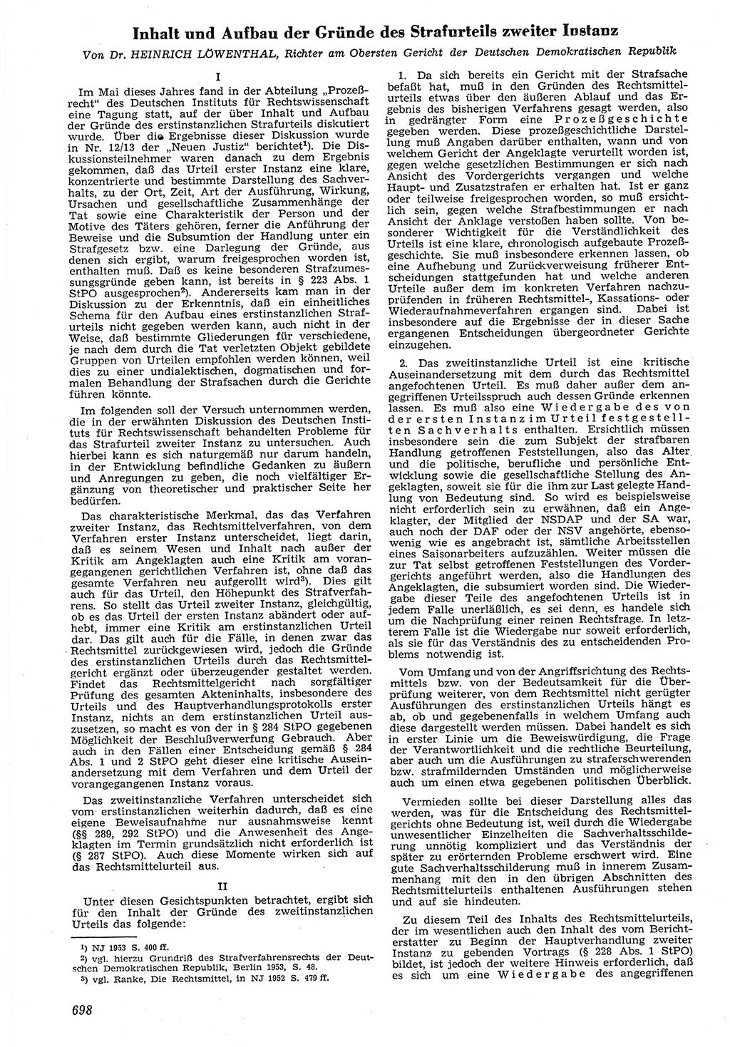 Neue Justiz (NJ), Zeitschrift für Recht und Rechtswissenschaft [Deutsche Demokratische Republik (DDR)], 7. Jahrgang 1953, Seite 698 (NJ DDR 1953, S. 698)