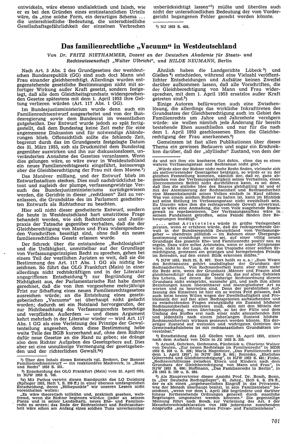 Neue Justiz (NJ), Zeitschrift für Recht und Rechtswissenschaft [Deutsche Demokratische Republik (DDR)], 7. Jahrgang 1953, Seite 701 (NJ DDR 1953, S. 701)
