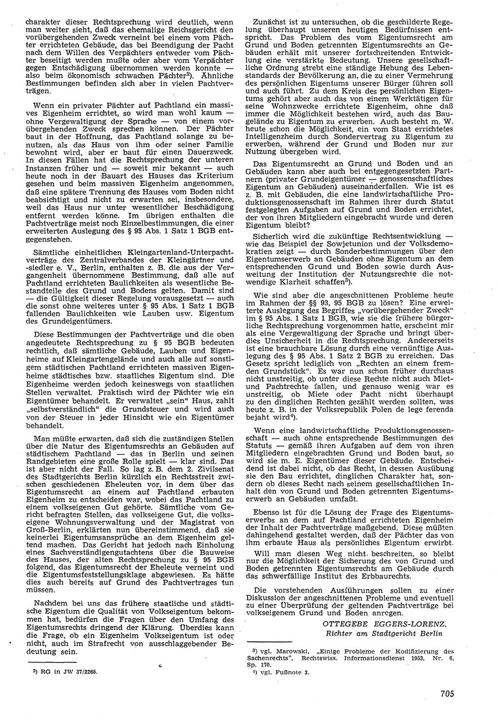 Neue Justiz (NJ), Zeitschrift für Recht und Rechtswissenschaft [Deutsche Demokratische Republik (DDR)], 7. Jahrgang 1953, Seite 705 (NJ DDR 1953, S. 705)